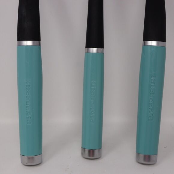 3 KitchenAid Spoon Spatulas Turner Silicone Black w/Aqua Sky Handles - Picture 2 of 2